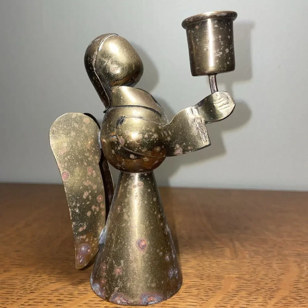 Vintage Brass and‎ Copper Angel Candlestick Holder 4